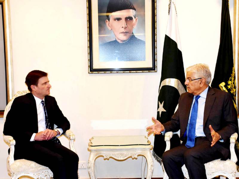 us envoy david hale calls on foreign minister khawaja asif in islamabad on tuesday photo pid