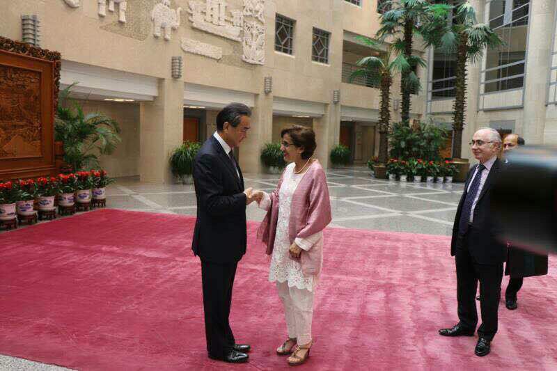 chinese foreign minister wang yi welcomes foreign secretary tehmina janjua on 22nd august 2017 photo courtesy twitter foreignofficepk