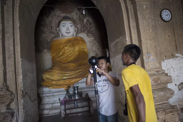 in this photograph taken on august 6 2017 nyi lin seck c and another member of his team set a 360 4k video camera with which they are documenting the crumbling 700 year old walls of the ancient city of bagan photo afp in this photograph taken on august 6 2017 nyi lin seck c and another member of his team set a 360 4k video camera with which they are documenting the crumbling 700 year old walls of the ancient city of bagan photo afp
