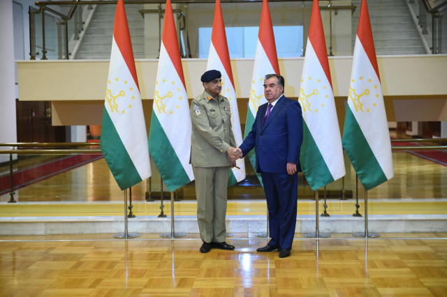 tajik president rahmon welcomes gen qamar and in dushanbe on august 28 2017 photo ispr tajik president rahmon welcomes gen qamar and in dushanbe on august 28 2017 photo ispr