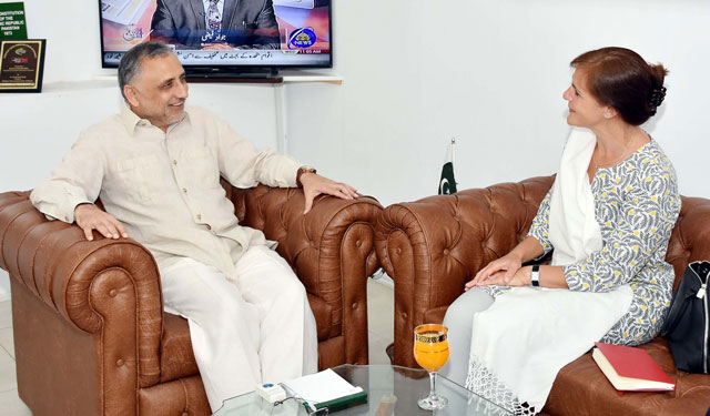 minister of state for law and justice zafarullah khan in a meeting with uk special representative for gender equality joanna roper in islamabad on wednesday august 30 2017 photo pid