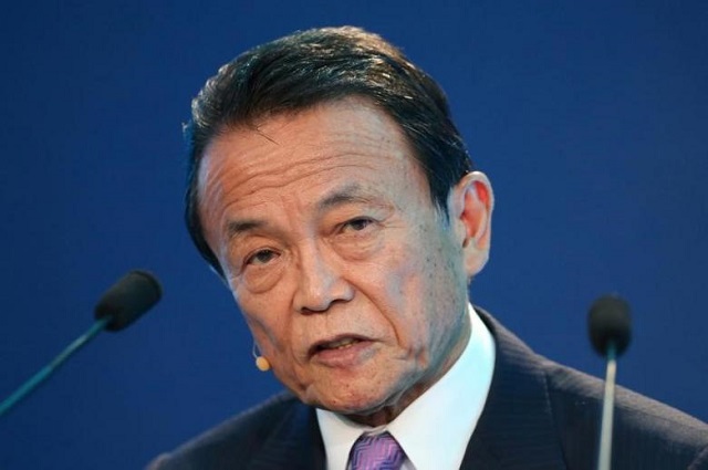 taro aso deputy prime minister minister of finance and minister of state for financial services of japan speaks during the milken institute global conference in beverly hills california us may 1 2017 photo reuters lucy nicholson