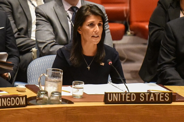 us ambassador to the un nikki haley delivers remarks during a united nations security council meeting on north korea on in new york city photo afp