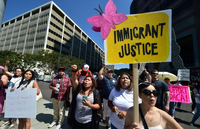 immigrants and their supporters demonstrated in los angeles and other cities following president donald trump 039 s move to rescind the amnesty protecting 800 000 young immigrants from deportation photo afp