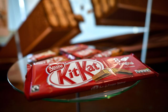 this file photo taken on october 20 2016 shows a kitkat on display in the showroom of swiss food giant 039 s nestle in vevey photo afp