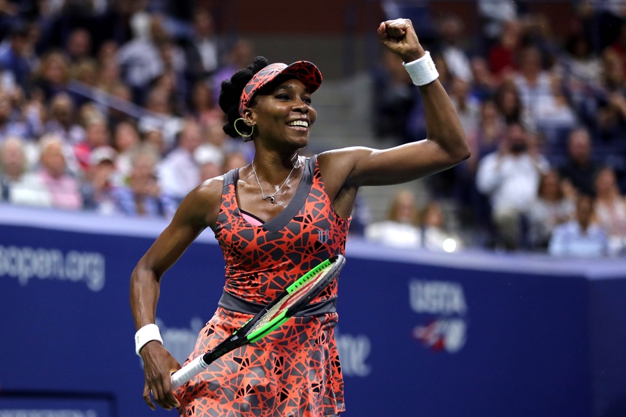 venus williams of the united states reacts after defeating petra kvitova of czech republic during her women 039 s singles quarterfinal match on day nine of the 2017 us open at the usta billie jean king national tennis center on september 5 2017 in the flushing neighborhood of the queens borough of new york city photo afp