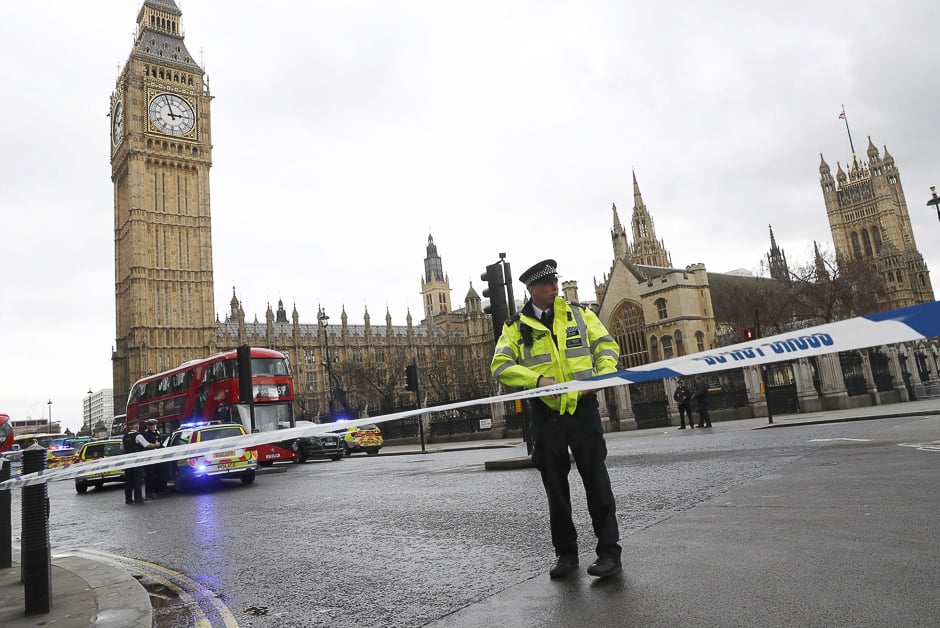 Police tapes off Parliament Square after reports of loud bangs, in London, Britain. PHOTO: REUTERS