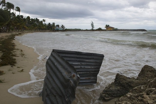 a picture taken on september 6 2017 shows a general view of the pointe de la verdure beach in gosier on the french overseas island of guadeloupe as high winds from hurricane irma hit the island monster hurricane irma slammed into caribbean islands today after making landfall in barbuda packing ferocious winds and causing major flooding in low lying areas as the rare category five storm barreled its way across the caribbean it brought gusting winds of up to 185 miles per hour 294 kilometers per hour weather experts said photo afp
