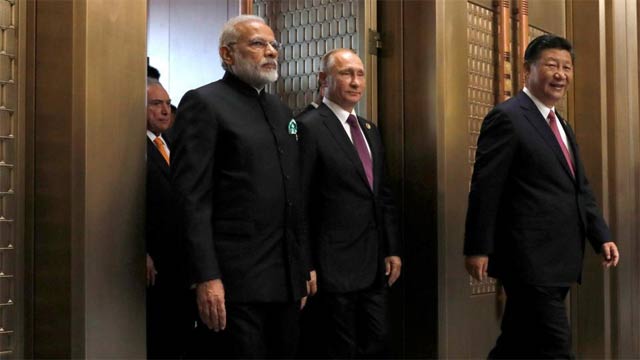 indian prime minister narendra modi russian president vladimir putin and chinese president xi jinping attend a plenary session of brics summit in xiamen china photo reuters