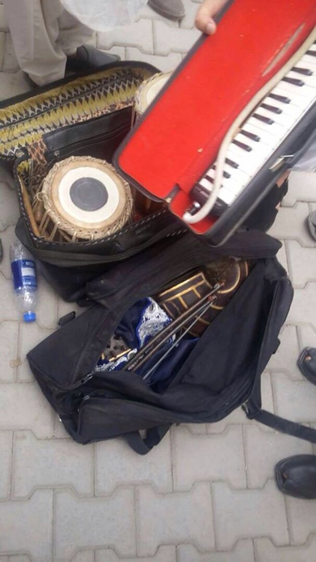 musical instruments that police confiscated after the event photo izhar ullah express