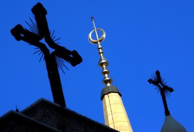 christian crosses and muslim crescent in beirut photo reuters