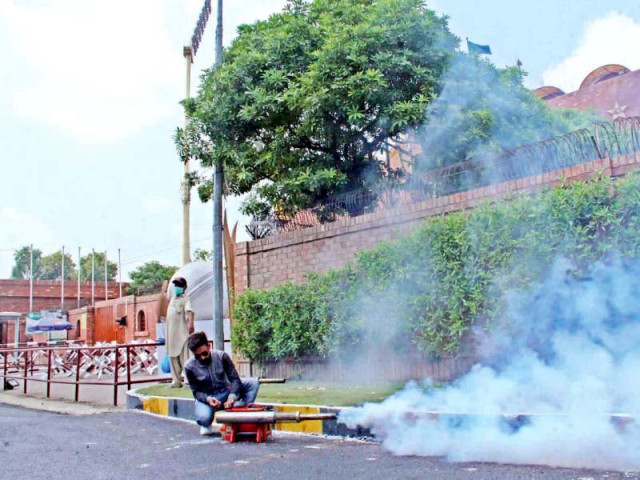 dengue spray is being carried out outside the gaddafi stadium photo abid nawaz express dengue spray is being carried out outside the gaddafi stadium photo abid nawaz express