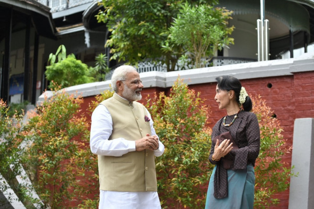indian prime minister narendra modi with myanmar 039 s aung san suu kyi photo twitter indian prime minister narendra modi with myanmar 039 s aung san suu kyi photo twitter