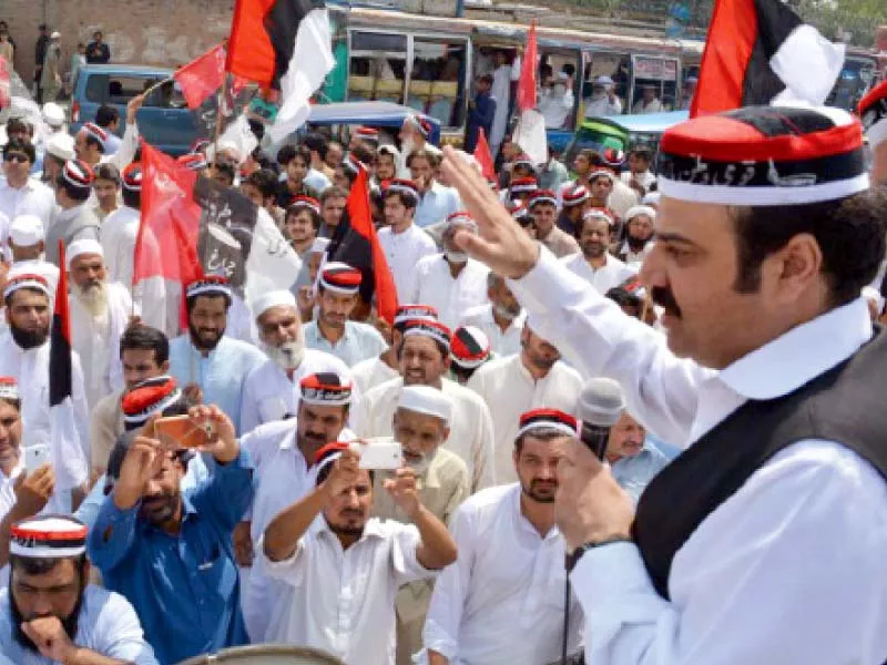 qwp leader addresses supporters during a protest in peshawar photo express qwp leader addresses supporters during a protest in peshawar photo express