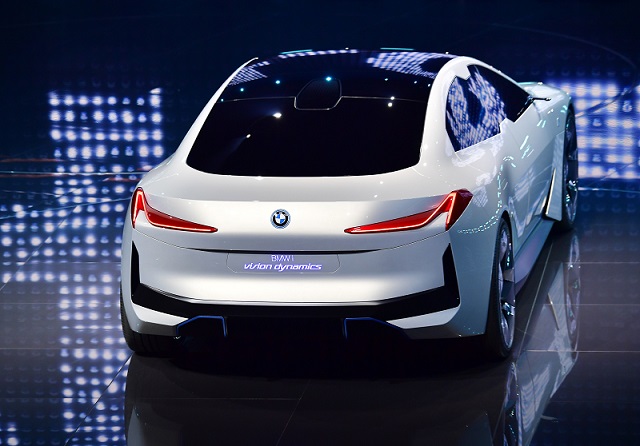 a bmwi vision dynamic all electric concept car is presented on stage during the frankfurt motor show iaa 2017 photo afp