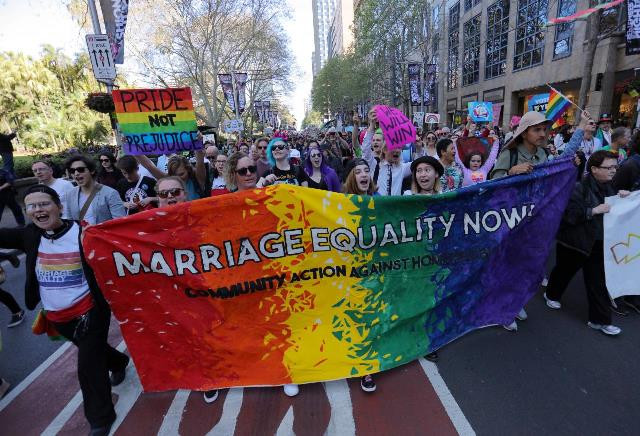 people participate in a march for marriage equality of same sex couples in sydney australia september 10 2017 photo reuters people participate in a march for marriage equality of same sex couples in sydney australia september 10 2017 photo reuters