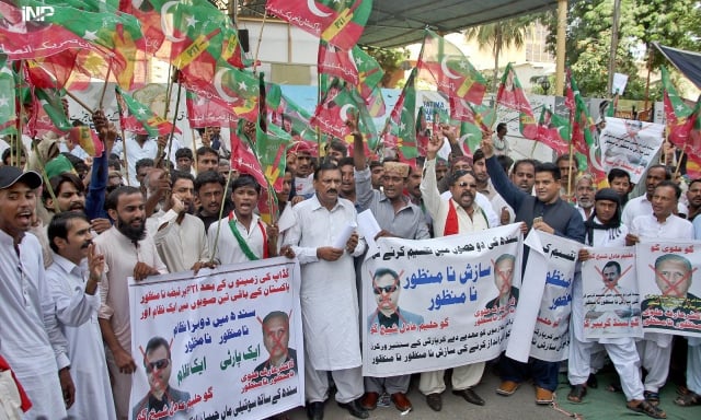 pti party workers and members from across the province to protest alvi and sheikh 039 s 039 hijacking 039 of the party photo inp