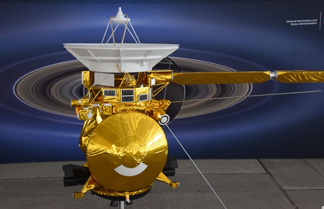 a model of the cassini spacecraft is seen at nasa 039 s jet propulsion laboratory jpl september 13 2017 in pasadena california cassini 039 s 20 year mission to study saturn will end on september 15 2017 when the spacecraft burns up after intentionally plunging in the ringed planet 039 s atmosphere in what nasa is calling quot the grand finale quot photo afp