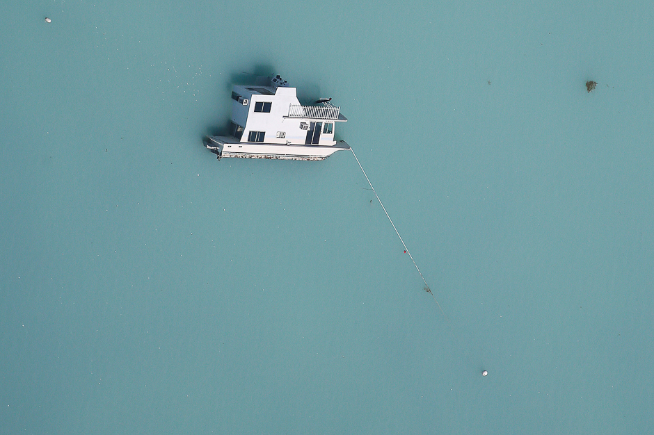 a sunken boat is pictured in an aerial photo in the keys in marathon florida us photo reuters