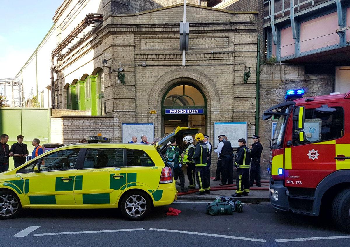 emergency services attend the scene following reports of a blast on an underground train at parsons green tube station in west london september 15 2017 asolopovas twitter via reuters