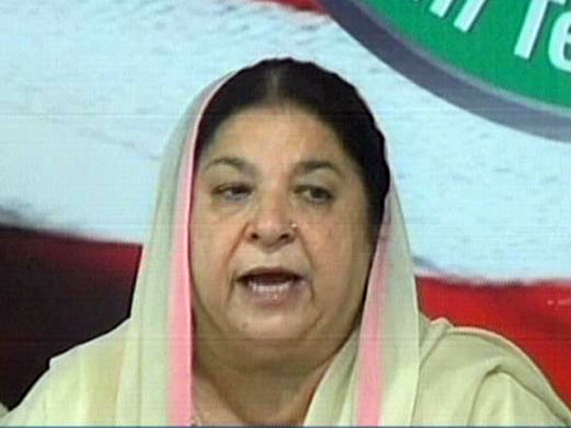 pti leader dr yasmin rashid addressing a press conference in lahore on monday september 18 2017 express news screengrab