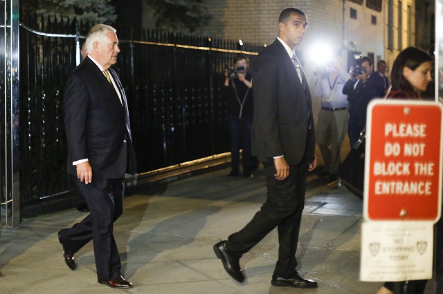 us secretary of state rex tillerson l exits the russian permanent mission to the un following a meeting with russian foreign minister sergei lavrov on september 17 2017 in new york photo afp