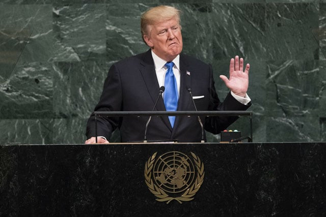 us president donald trump addresses the united nations general assembly at un headquarters september 19 2017 in new york city photo afp