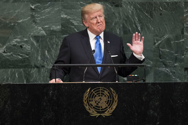 us president donald trump addresses the united nations general assembly at un headquarters september 19 2017 in new york city photo afp