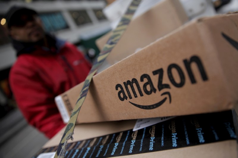 amazon boxes are seen stacked for delivery in manhattan new york u s on january 29 2016 photo reuters