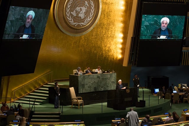 islamic republic of iran 039 s president hassan rouhani speaks during the un general assembly at the united nations on september 20 2017 in new york new york photo afp