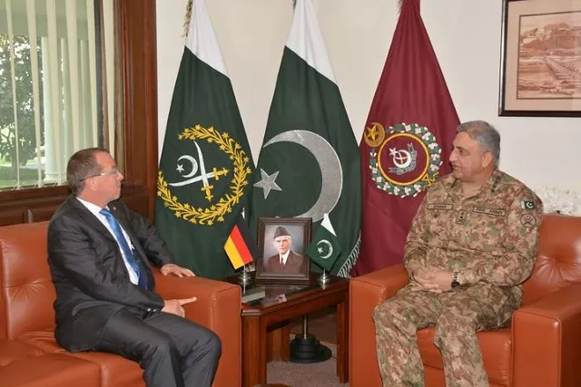 german ambassador martin kobler and army chief gen qamar javed bajwa discuss regional security at ghq photo ispr german ambassador martin kobler and army chief gen qamar javed bajwa discuss regional security at ghq photo ispr