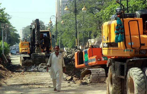 the road on which cm house and the karachi club are located was recently constructed and beautified however it has been dug up by karachi water and sewerage board kwsb to lay a sewerage line photo athar khan the road on which cm house and the karachi club are located was recently constructed and beautified however it has been dug up by karachi water and sewerage board kwsb to lay a sewerage line photo athar khan