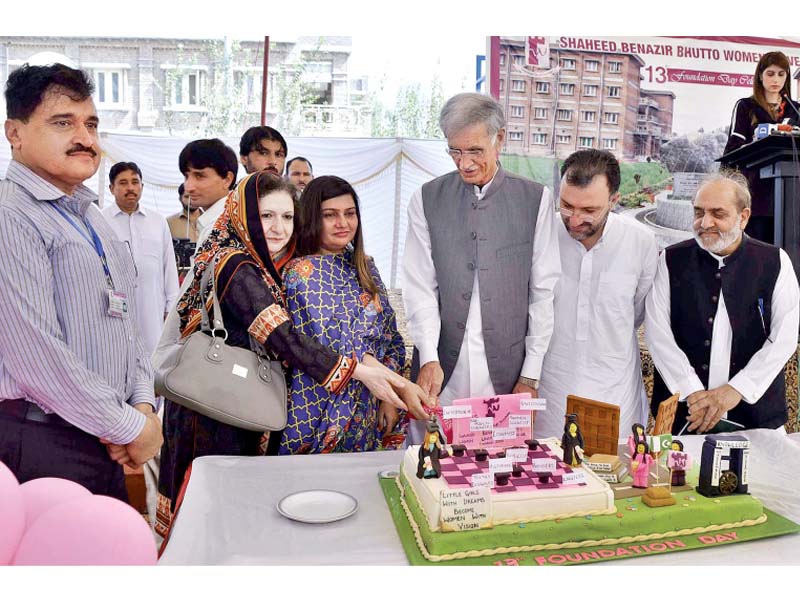 k p cm cuts the cake on the foundation day of benazir bhutto university photo inp