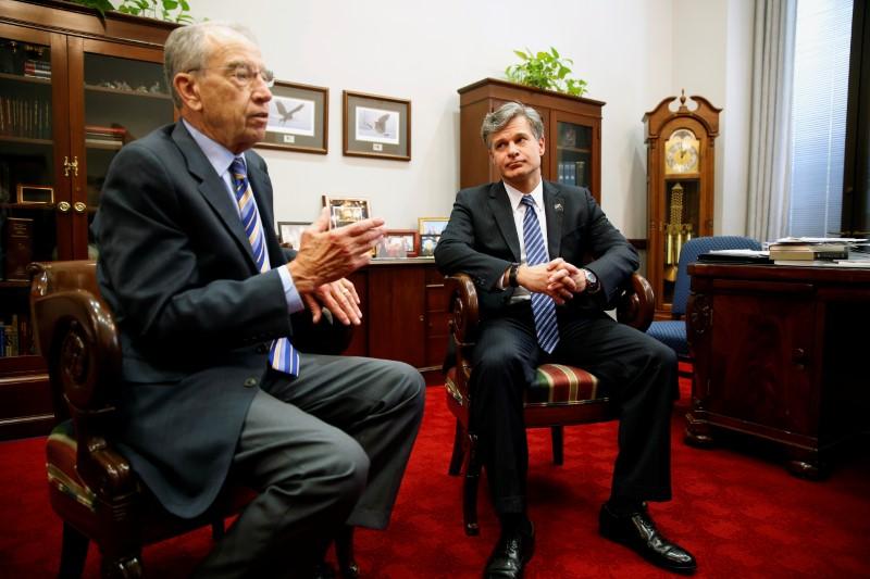 senate judiciary committee chairman chuck grassley r ia meets with fbi director nominee christopher wray on capitol hill in washington u s june 29 2017 photo reuters