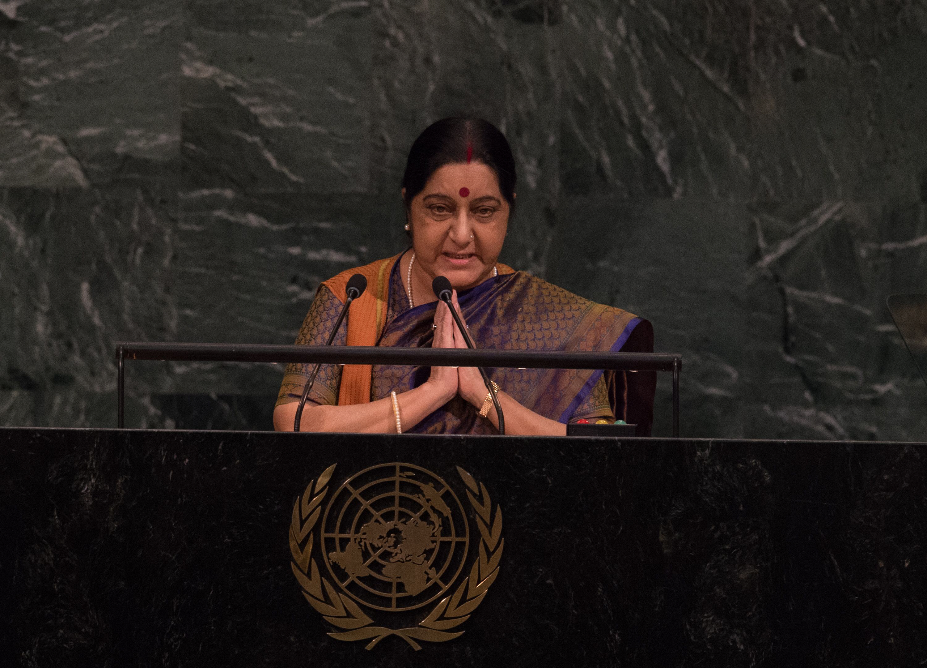 india minister of external affairs sushma swaraj addresses the 72nd session of the united nations general assembly at the un headquarters in new york on september 23 2017 photo afp