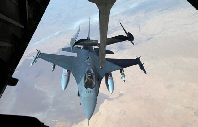 a us air force f 16 receives fuel from a fuel boom suspended from a us air force kc 10 extender during mid air refueling support to operation inherent resolve over iraq and syria air space march 15 2017 photo reuters