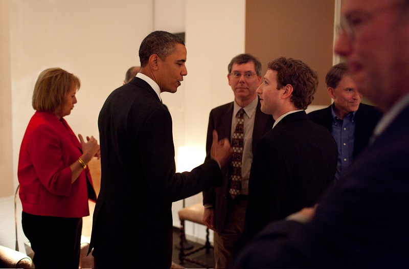 president barack obama talks with facebook ceo mark zuckerberg before a dinner with technology business leaders in woodside california feb 17 2011 official white house photo by pete souza this official white house photograph is being made available only for publication by news organizations and or for personal use printing by the subject s of the photograph the photograph may not be manipulated in any way and may not be used in commercial or political materials advertisements emails products promotions that in any way suggests approval or endorsement of the president the first family or the white house photo whitehouse