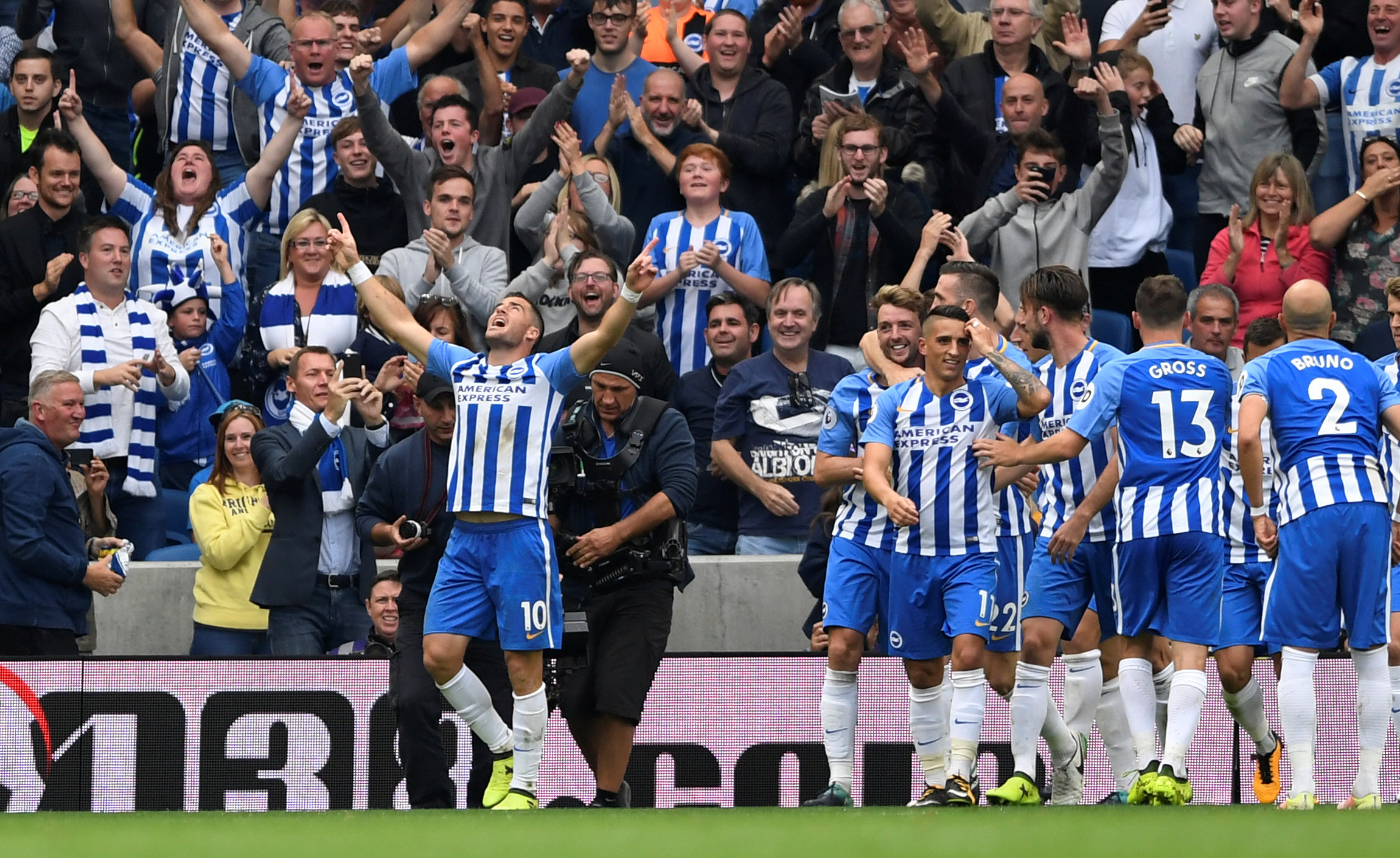 brighton 039 s tomer hemed celebrates scoring their first goal with teammates against newcastle united photo reuters