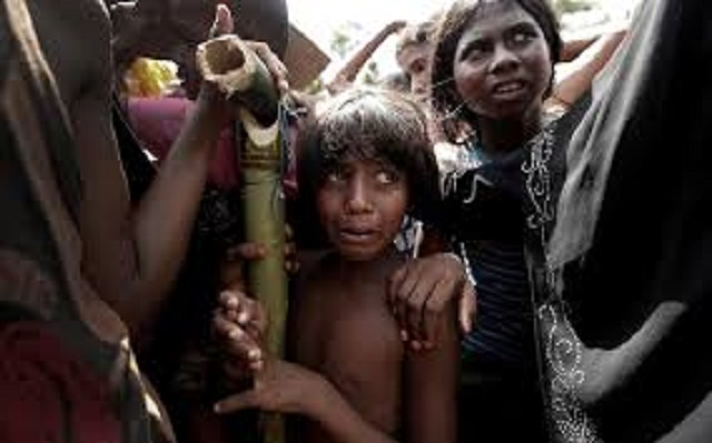 a rohingya refugee girl reacts as people scuffle while waiting to receive aid in cox 039 s bazar bangladesh september 25 2017 photo reuters