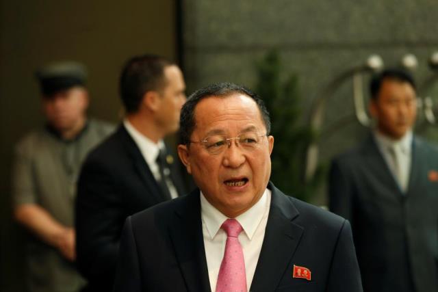 north korean foreign minister ri yong ho walks to speak to the media outside the millennium hotel new york u s september 25 2017 photo reuters