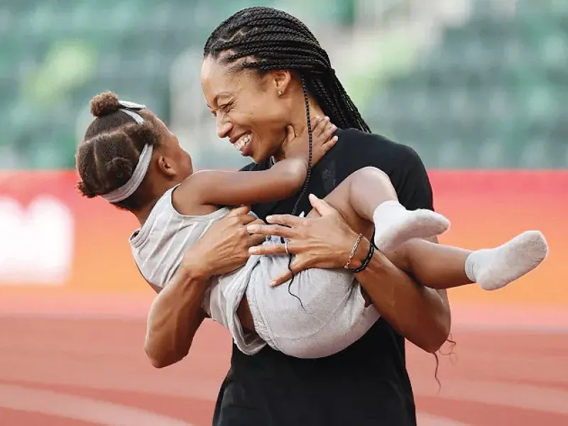 eleven time olympic medallist sprinter and mother of two allyson felix launched the first ever olympic village nursery this year photo file eleven time olympic medallist sprinter and mother of two allyson felix launched the first ever olympic village nursery this year photo file
