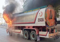 the ablaze water tanker rolls unattended before crashing into the flyover s railing photo express