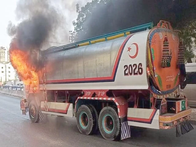 the ablaze water tanker rolls unattended before crashing into the flyover s railing photo express the ablaze water tanker rolls unattended before crashing into the flyover s railing photo express