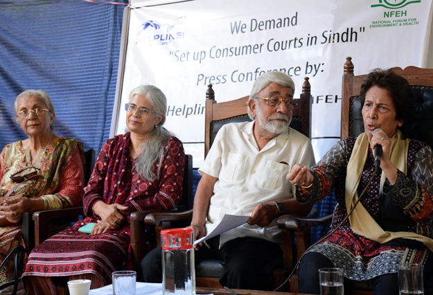 addressing a joint press conference at the karachi press club justice retd majida rizvi and helpline trust chairperson hameed maker said the assembly had passed the law for consumers 039 protection in february 2015 but it has yet to be implemented photo mohammad azeem