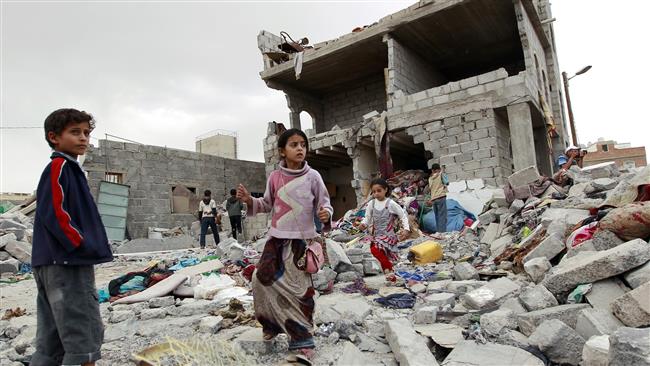 children play in the rubble in sanaa yemen photo afp