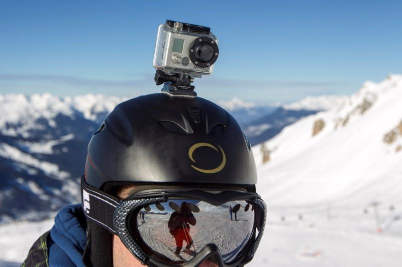 a gopro camera is seen on a skier 039 s helmet as he rides down the slopes in the ski resort of meribel french alps january 7 2014 photo reuters