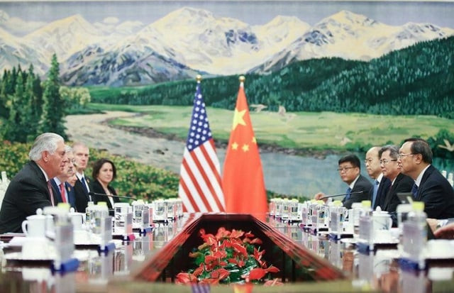us secretary of state rex tillerson l meeting with chinese state councilor yang jiechi r at the great hall of the people photo reuters us secretary of state rex tillerson l meeting with chinese state councilor yang jiechi r at the great hall of the people photo reuters