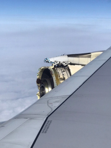 this handout picture released on september 30 2017 on the twitter account of bdaddy1391 shows the damaged engine of an air france a380 superjumbo before it made an emergency landing in canada photo afp this handout picture released on september 30 2017 on the twitter account of bdaddy1391 shows the damaged engine of an air france a380 superjumbo before it made an emergency landing in canada photo afp