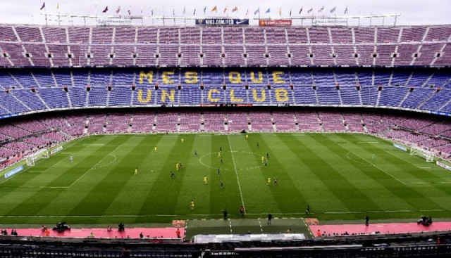 spectator tribunes remain empty as the spanish league football match between barcelona and las palmas is played behind closed doors at the camp nou stadium in barcelona on october 1 2017 photo afp spectator tribunes remain empty as the spanish league football match between barcelona and las palmas is played behind closed doors at the camp nou stadium in barcelona on october 1 2017 photo afp