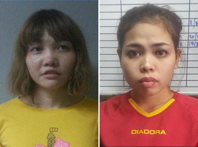 this combination of file handout pictures released by the royal malaysian police in kuala lumpur on february 19 2017 shows suspects doan thi huong of vietnam l and siti ashyah of indonesia r who were detained in connection to the february 13 2017 assassination of kim jong nam the half brother of north korean leader kim jong un the two women pleaded not guilty on october 2 2017 to murdering kim jong nam the half brother of north korea 039 s leader at the start of their trial in malaysia over the cold war style assassination that shocked the world photo afp